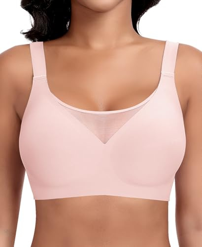 Ganado Soutien Gorge sans Armature Dentelle Push up Bralette Femme Col en V Brassière Comfit Brassiere sans Coutures, Rose, S