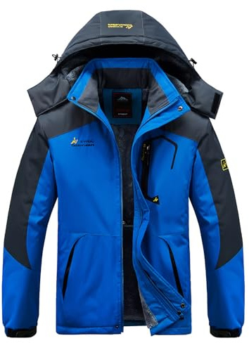 WILLONG Mens Waterproof Coats Winter Waterproof Hiking Parka Warm Fleece Padded Jackets with Hood for Outdoor Ski Work Walking Mountain Camping Fishing Blue UK Large