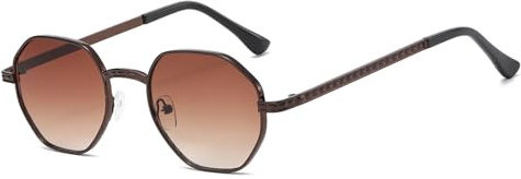 YAMEIZE Occhiali da Sole in Metallo Piccoli Rotondi Irregolari - Senza Montatura occhiali da Donna Uomo Trendy Hexagonal UV400 Occhiali in Metallo Senza Montatura Guida
