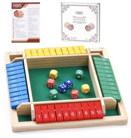 Flero Shut The Box - 4 Player Dice Game - Tactics and Calculation Game (Blue/Red/Green/Yellow) - Board Game, Educational Toy, Educational Game for Children and Adults - 8 Dice