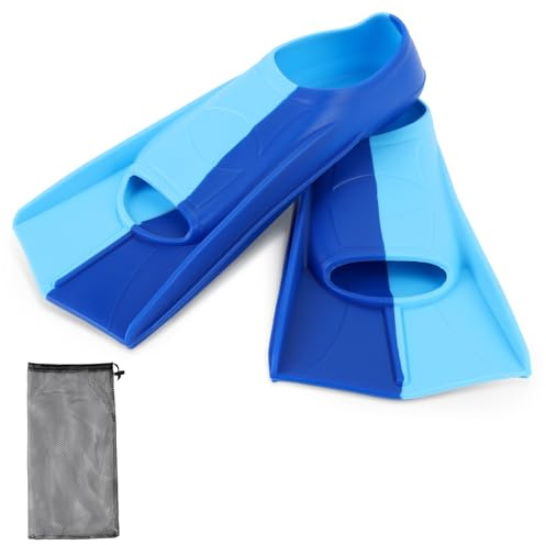 ZEMBSOYA 1 Paar Schwimmflossen, Silikon Kurzflossen Professionelle Kinder Schwimmen Flossen für Training und Lap Schwimmen für Kinder Erwachsene (Dunkelblau und Hellblau, S)