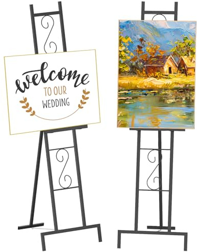 Black Easel Stand for Sign, Heavy Duty Wedding Welcome Sign Stand, Adjustable Art Easel for Display, Painting, Posters, Party, 17” x 17” x 58”H (1 Pack