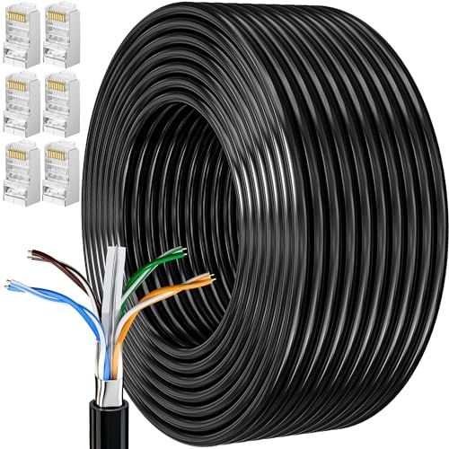 Cat 6 Ethernet Kabel 25M, Extra Lång Lan Kabel Utomhus 25 Meter Extern Internetkabel Hög Hastighet FTP 23 AWG Extern Bulk Gigabit Nätverkskabel Skärmad Väderbeständig Internetkabel