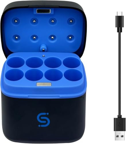 Huachuang Cargador de batería de 8 Ranuras AA Tipo C Cargador rápido para Pilas Recargables AA NI-MH, NI-CD y baterías de Litio, Pantalla LED Inteligente, Bolsa magnética portátil, multiprotección.