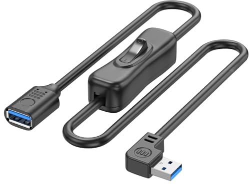 YINGAYOU USB 3.0 förlängningskabel 90 grader med brytare kort USB-förlängningskabel med omkopplare stöder 5 Gbps dataöverföring och laddning, lämplig för bärbara datorer och PC (Vänster, 15 cm)