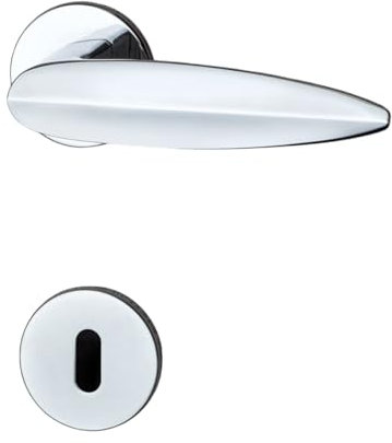 Ghidini Maniglia per porte interne LEAF, zama, in diverse finiture, con rosetta tonda Ø 50x5 mm e bocchetta foto CHIAVE, adatta per porte con spessore di 38-42mm (ZCL)