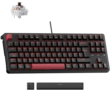 Keychron C3 Pro Wired Mechanical Keyboard - ISO UK Layout, 87 Key TKL Compact, Gasket Mount, QMK/VIA Programmable, Brown Tactile Switches, Red Backlight, for Mac Windows Linux Gaming