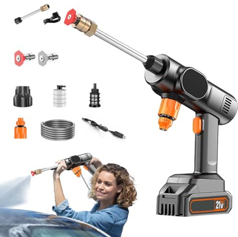 Pulitrice A Pressione Per Auto - Macchina Per Pulire - Idropulitrice Portatile Senza Fili 21 Volt con Ugello per Pavimentazione e Auto