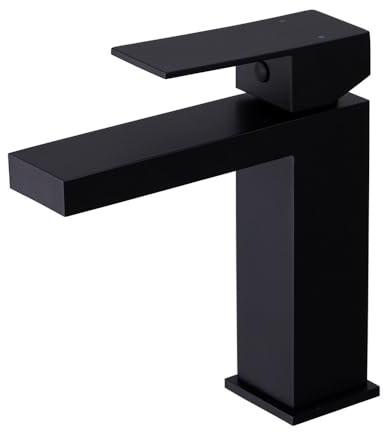 Heable Matte Black Basin Mixer Tap Square Bathroom Sink Taps Monobloc Single Handle Washroom Faucet Modern Mono Washbasin Tap with UK Standard Hoses