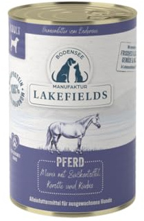 Lakefields Cibo per cani bagnato | cavallo 60% | 6 x 400 g | cibo umido senza cereali per cani | ingredienti naturali di qualità alimentare | patate dolci, carote e zucca | cotto delicatamente