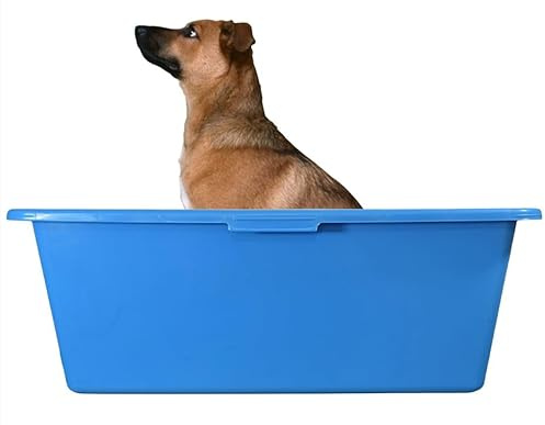 AP Supplies 90L Blue Dog Bath with Drain Valve – Large Plastic Pet Washing Tub with Pre-Drilled Drain, Leak-Proof BSP Hose Connector, Easy Clean Portable Dog Bath for Home & Grooming (Lime Valve)