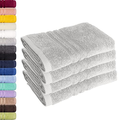 Lavea® 4er Set Handtuch 50x100 cm – Saugstarke und Weiche Handtücher aus 100% Baumwolle, Frottierserie Elena – Waschbar und Strapazierfähig - Silber