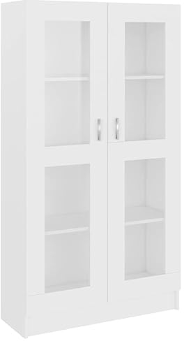 vidaXL Vitrinenschrank Bücherschrank Aktenschrank Büroschrank Vitrine Schrank Bücherregal Standvitrine Weiß 82,5x30,5x150cm Holzwerkstoff