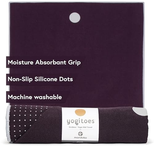 Manduka Yogitoes - Asciugamano da yoga per tappetino, antiscivolo e ad asciugatura rapida, per hot yoga, con fondo in gomma, sottile e leggero, 180 cm