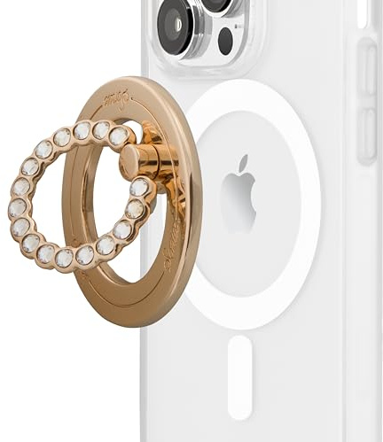 Sonix Magnetic Phone Grip and Phone Ring Holder - Compatible with MagSafe - Rotatable Kickstand and Phone Holder for iPhone 16, 15, 14, 13, 12 Series - Gold/Clear Rhinestone