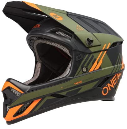 O'NEAL | Mountainbike-Helm | MTB Downhill | Robustes ABS, Ventilationsöffnungen für Luftstrom & Kühlung, ABS Außenschale | Backflip Helmet Strike V.23 | Erwachsene | Schwarz Orange Oliv| XXL