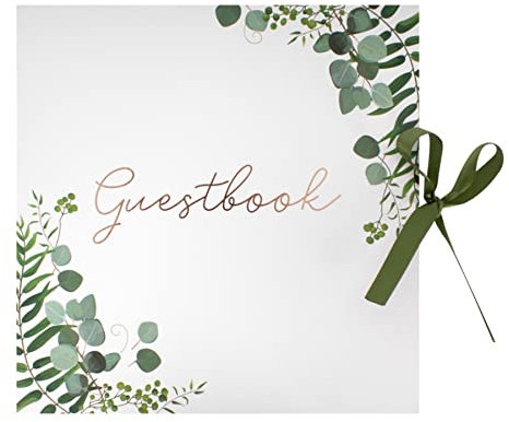 Perfect Day Wedding Guest Book Green Floral with Ribbon Close