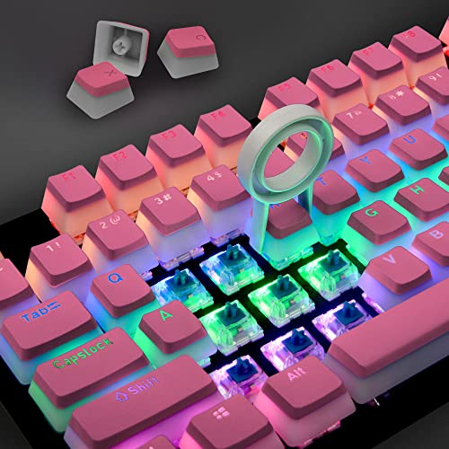 Pudding-Tastenkappen, Double Shot PBT Hintergrundbeleuchtung, 108 Tasten, Tastenkappen-Set für mechanische Gaming-Tastatur – Rosa (nur Tastenkappen)