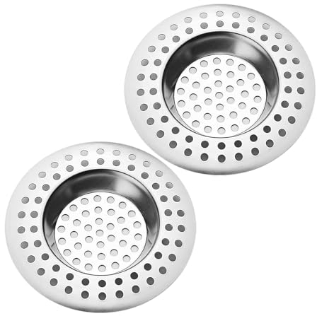 GRVICH 2 PCS Stainless Steel Kitchen Sink Strainer Plug, Sink Sieve Shower Drain Cover Plug Hole Sink Tub Strainer, 77mm Standard Strainer Drain Protector Hair/Food Catcher for Bathroom,Kitchen,Shower