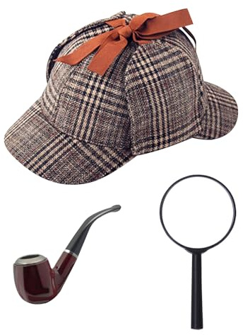 NAUZE 3 st detektiv maskeraddräkt tillbehörsset förstoringsglas rör deerstalker hatt viktoriansk detektiv sherlock kostym kit för halloween festtillbehör