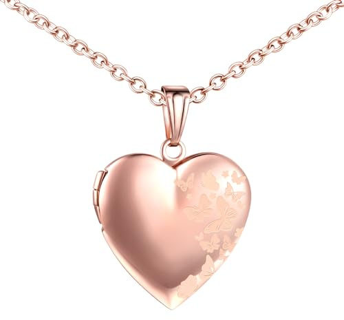 MICMIF Collana Donne Acciaio Inossidabile Cuore Medaglione con Motivo del Farfalle, Ciondolo Medaglione per Foto Personalizzata Portafoto con Catena 50cm Gioielli per Mamma Moglie Fidanzata