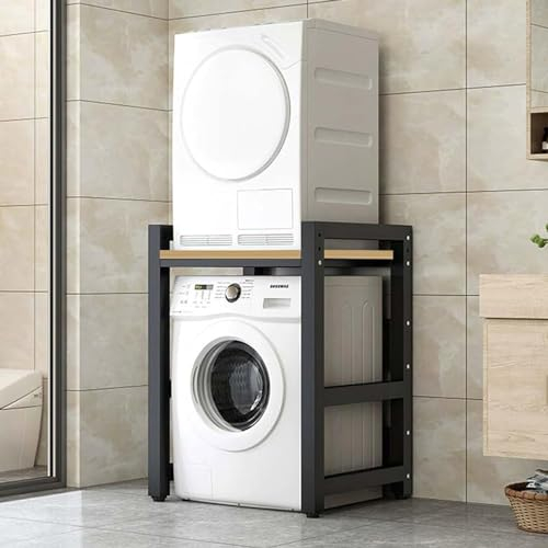 Waschmaschine Trockner Schrank Übereinander Schrank für Waschmaschine und Trockner mit 3 Höhenverstellbar Waschmaschine Trockner Schrank Regal Waschmaschinenschrank (Hölzernes, Schwarzes Bein)