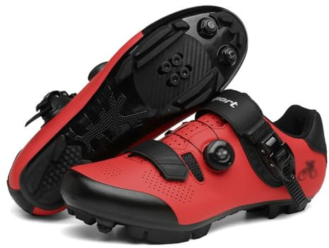 ENEN Herren Fahrradschuhe, Unisex Damen Mountainbike Schuhe Kompatible SPD 2 Schrauben mit Delta Lock Pedal, Schwarz Weiß Rot Atmungsaktive MTB Radschuhe Reitschuhe