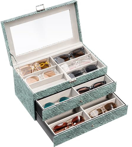 ProCase 3-layer Sunglasses Storage Organizer, 18 Slots Leather Sunglass Box Multiple Pairs Eyeglass Cases Eye Glass Eyewear Display Holder for Men Women -Stripe