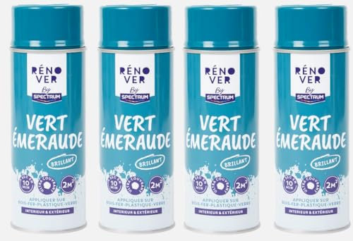Générique Lot de 4 Bombes Vert Emeraude - Brillant 400ml - Bombe Peinture Aérosol - Séchage rapide - 392