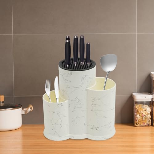 Bloc à couteaux universel 3 en 1 non équipé - Support de rangement rond multifonction - Porte-couverts amovible - Convient pour le nombre de couteaux : 4-5 (blanc)