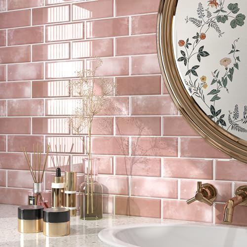 FunStick Stick on Tile 3D Self Adhesive Wall Tiles for Kitchen Backsplash Washable Pink Tile Stickers for Bathroom Waterproof Peel and Stick Backsplash Tiles Pink Kitchen Wall Stickers 30x30CM 30 Pcs