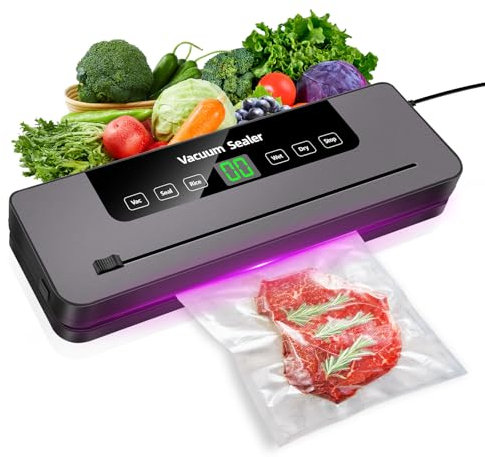 Vacuum Sealer Machine, Automatic Food Vacuum Sealer 5 Modes with 10 Sealer Bags and Built-in Cutter, One-touch Sealing Vacuum Vac Pack Machine for Sous Vide Cooking Dry & Moist Foods, Black