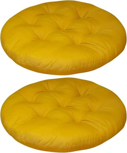 YOUGANG - Cuscino per sedia rotondo, 35 x 35 cm, cotone, imbottitura completa, forma circolare, per sala da pranzo, cucina, cuscino antiscivolo per pavimento, cuscino per sedile auto, giallo, 2 pezzi