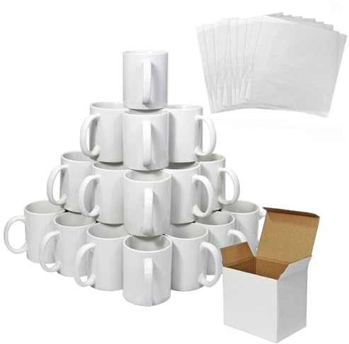 72 Tazze Sublimazione Bianche 11oz/325ml AAA Ceramica con Scatole e 10 Fogli Inclusi Lavabili Lavastoviglie/Microonde per Stampa a Caldo Inchiostro e Vinile Personalizzabili