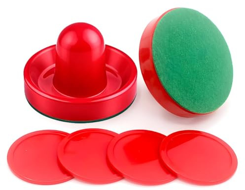 ZYWQ Air Hockey Pushers,2 Stück Air Hockey Schieber mit 4 Air Hockey Pucks für Spieltische, Ersatz Air Hockey Schläger und Schieber für Air Hockey Spiele,Rot,96mm