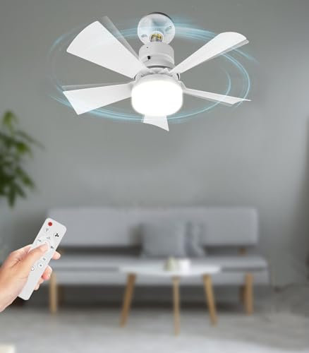 Alljia Ceiling Fans with Lights and Remote, 40W E27 Small Ceiling Fan Light 2H/4H Timer, Dimmable, Quiet 3 Speed Fan with Light for Bedroom Living Room, 0.55kg