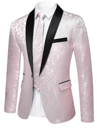 YFFUSHI Blazer Homme Jacquard Paisley Veste de Costume Mariage soirée | Imprimé Cachemire, Slim Fit, Col Châle en Satin, 1 Bouton, Smoking, Élégant, pour Fête Gala
