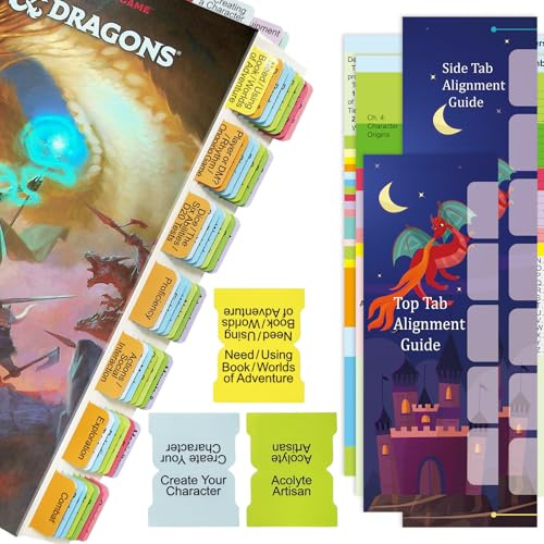 Upgraded Index Tabs for The D&D Player’s Handbook (Dungeons & Dragons Core Rulebook) 2024, 6th Edition, Color-Coded with Alignment Card & Page Numbers Sheet, Laminated Durable, Book Not Included