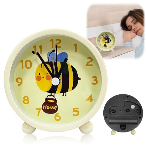 YeahBoom Réveil pour Enfants,Réveil Matin Silencieux sans Tic-Tac,avec Répétition et Veilleuse,Piles,Enfants Filles Garcons Analogique sans Tic-Tac