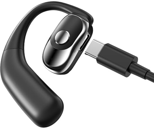 Open Ear Handsfree Mono Headset, Wireless Bluetooth 5.4 Single Earpiece with 30H Talk Time, ENC Noise Cancelling Hands Free Earphone, Left/Right Wearable Hook Design for Drivers/Office/Meeting