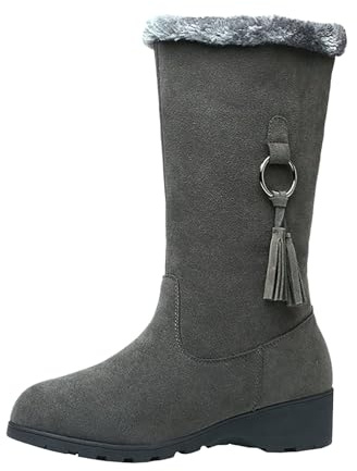 Generisch Botas de invierno de invierno y gamuza de invierno Botas cálidas de pantorrilla para deslizarse Botas cómodas casuales, gris, 39 EU