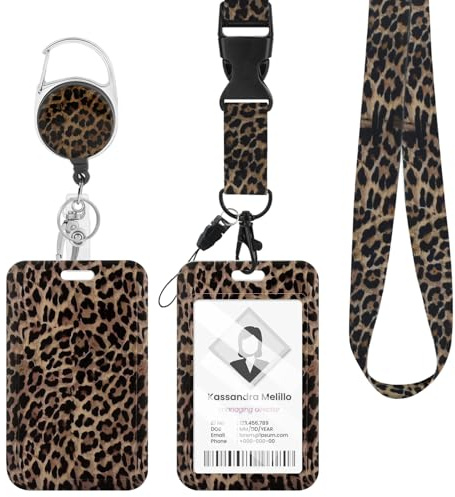 Fycyko kortfodral med band leopardmönster ID-kortfodral med band brun ID-korthållare ID busskort fodral elever för kvinnor och flickor lärare sjuksköterska