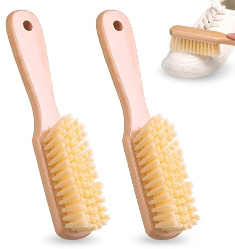2 PCS Shoe Brush, Shoe Cleaning Brushes with Wooden Handle Soft Bristle Sneakers Brush Can be Hung for Cleaning Shoes, Clothing, and Household Items