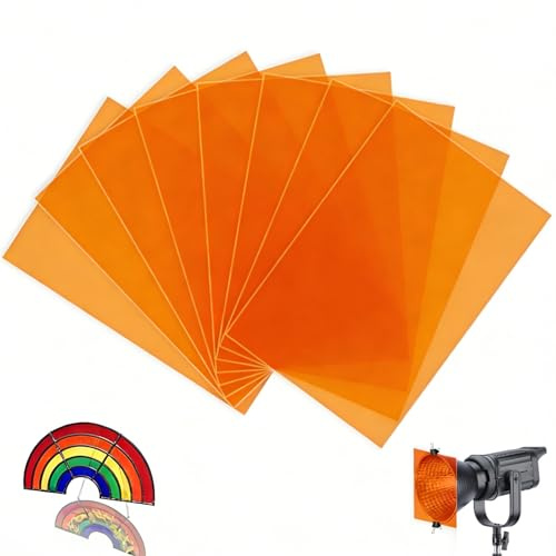 mawmuaw 8 stycken lampfolie orange, värmebeständig färgfolie för LED-lampor och studioblixt, A4-färgfilter färgkorrigering, folie orange transparent, färgfolie gel för foto, video och gör-det-själv
