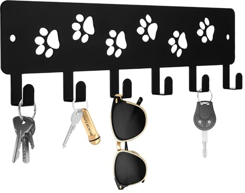 QFGasre Keys Holder for Wall Key Hooks Wall Mounted Keys Hanger Key Holder for Walls Coat Rack Bag Hat Hanger Black Hook with 6 Hooks Entrance Living Room Kitchen-Gifts for Dog Cat Lovers