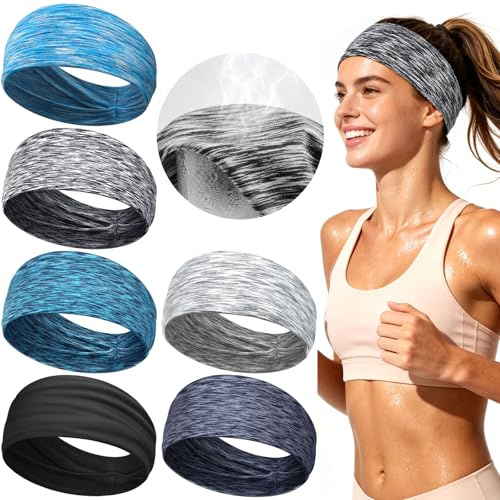Kavya Fascia Capelli Donna Sport - 6 Pezzi Elastica Fasce per Capelli Antiscivolo Antisudore Headband Traspirante Per Palestra Tennis Yoga Accessori Moda