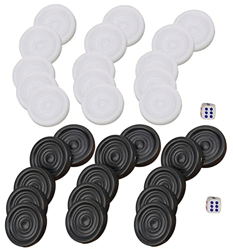 Aolidsive 22 Mm Plastutkastset för Familjespel, 15 Svarta och 15 Vita Bitar med 2 Tärningar, Roligt Brädspel för Fritidshem