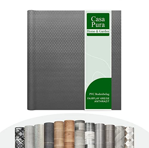 casa pura® CV Fairplay - Rivestimento per pavimento in PVC extra resistente all'abrasione (espanso), superficie in moderno effetto Cerchi, al metro (antracite 100 x 100 cm)