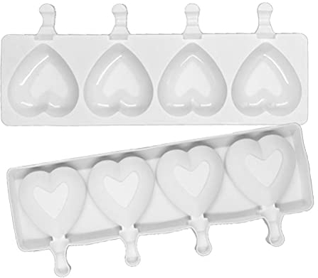 Popsicle Mold, Hosuho 1Pcs 4 Cavities 3D Heart Shape Silicone Ice Lolly Mould, White Soft Reusable Ice Maker Mold for DIY Ice Cream Puree Yogurt Pudding