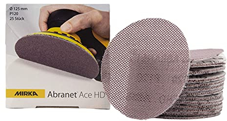 Mirka Abranet Ace HD Netz Schleifscheiben Ø 125mm Klett/Korn P120 / 25 Stk / AH23202512 / Für 125mm Exzenter und Schleifmaschinen/zum Schleifen von harten Oberflächen, Holz, Spachtel, Lack, Metall